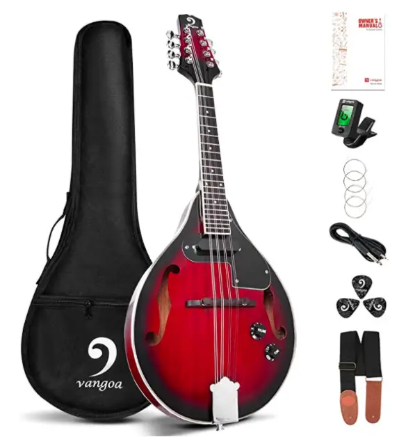 Mandolin A Style Acoustic Electric Mandolins Instrument Vintage Red Sunburst Mahogany Wood for Beginner Adults, by Vangoa