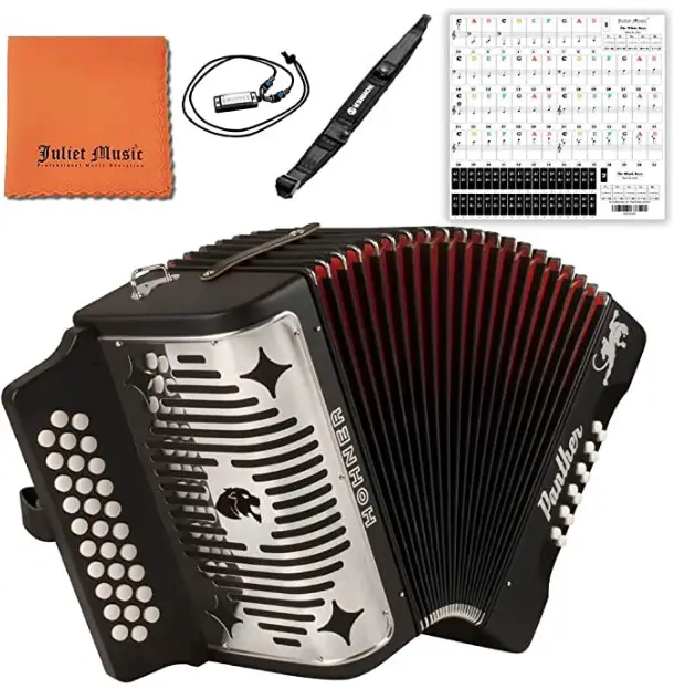 Hohner Panther G:C:F 3-Row Diatonic Accordion 3100GB - Black Bundle Best Accordion for Beginners (UPDATED 2022)